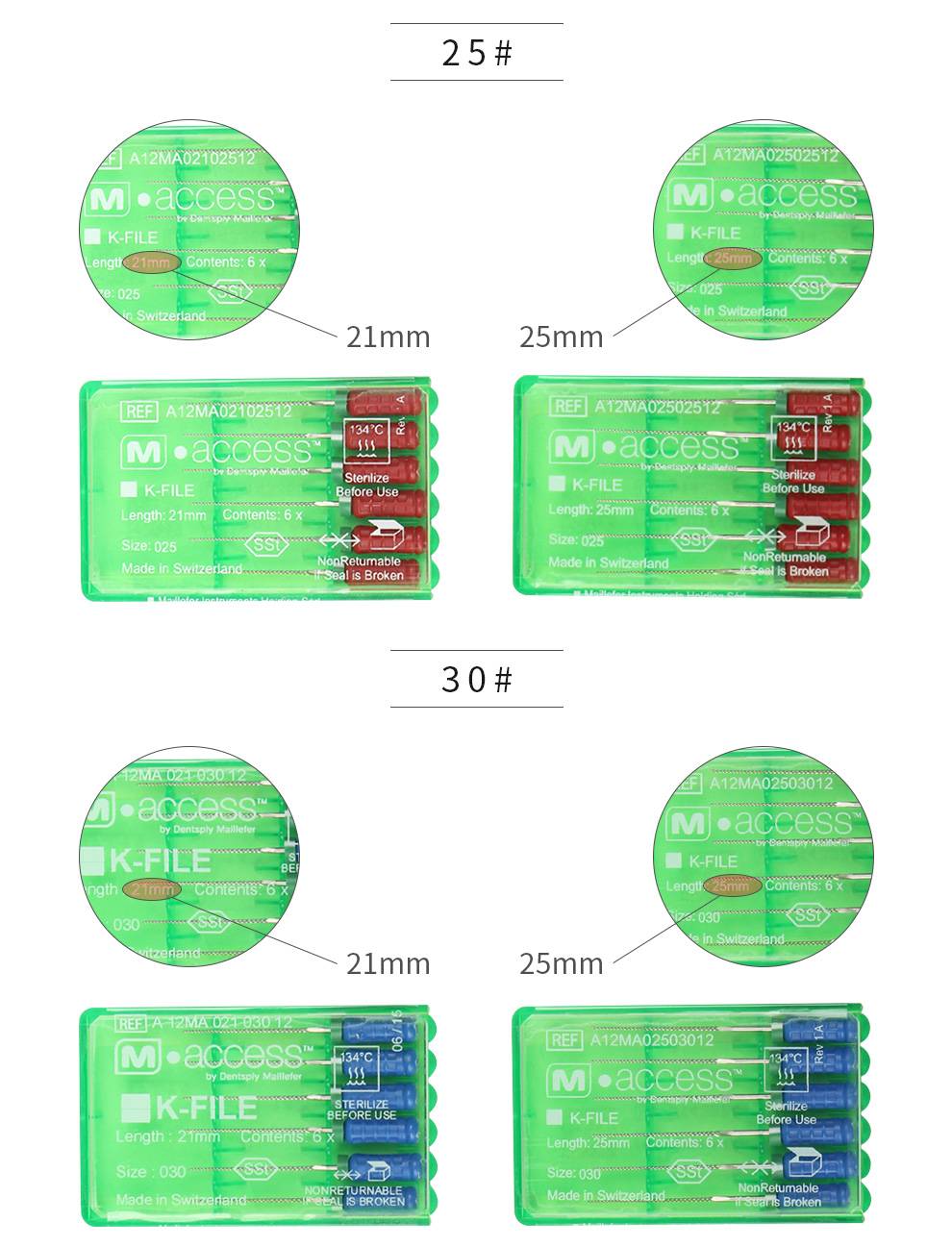登士柏/Dentsply K-File K型扩大锉（K锉） 6支/盒 31mm 15-40#-牙医帮